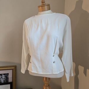 Impressions White Blouse with Button Accents